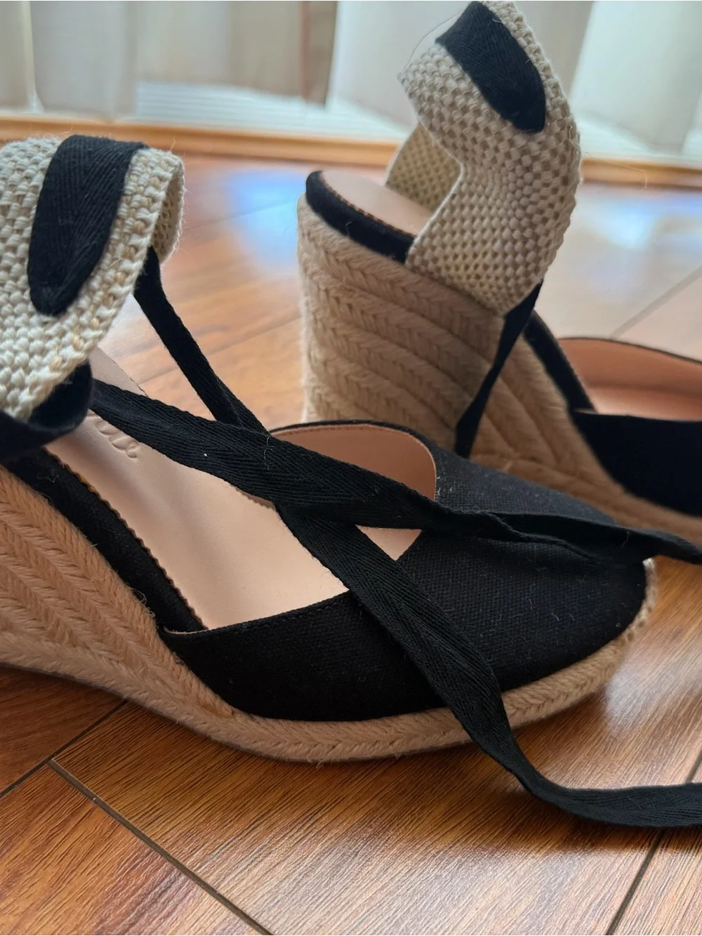 J. Crew Black Canvas Ankle-Tie Espadrille Wedges